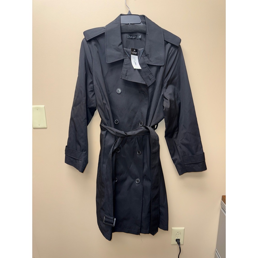 Lauren Ralph Lauren Black Cotton Blend Trench Coat Plus Size 3X 31556W NWT